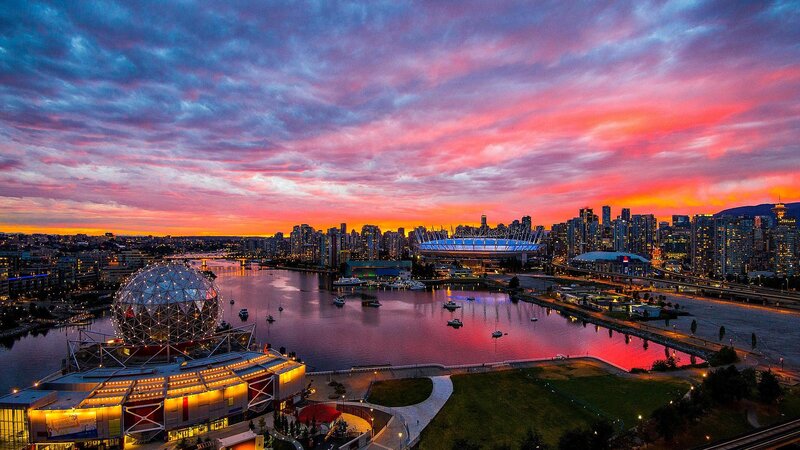 Vancouver Skyline at Sunset — Pink, Dramatic