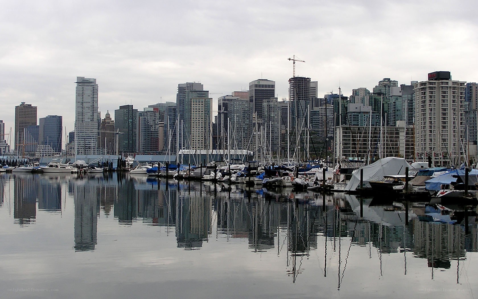 Vancouver skyline with marina