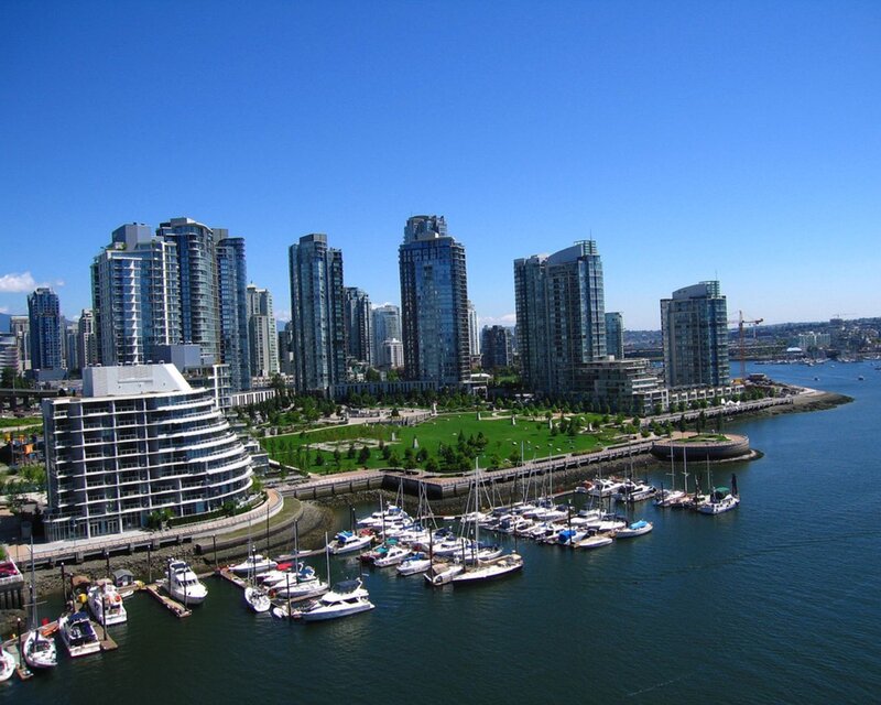 Vancouver skyline with marina