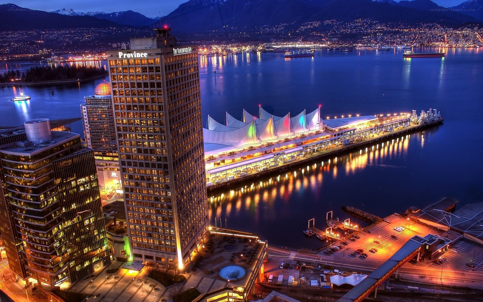 Vancouver waterfront at dusk
