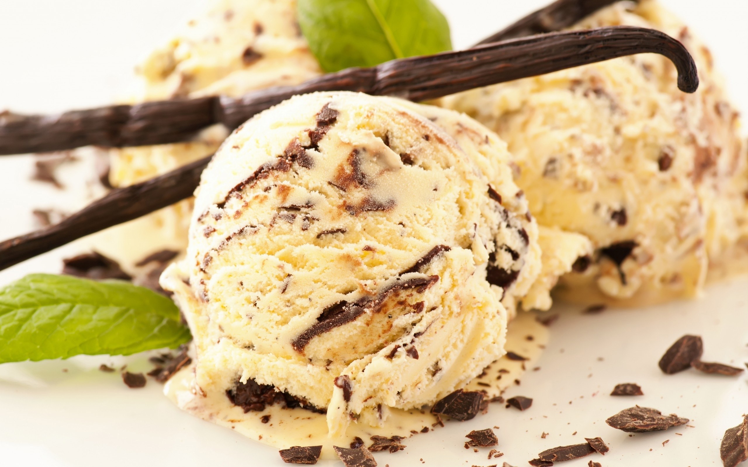Vanilla ice cream with chocolate and mint