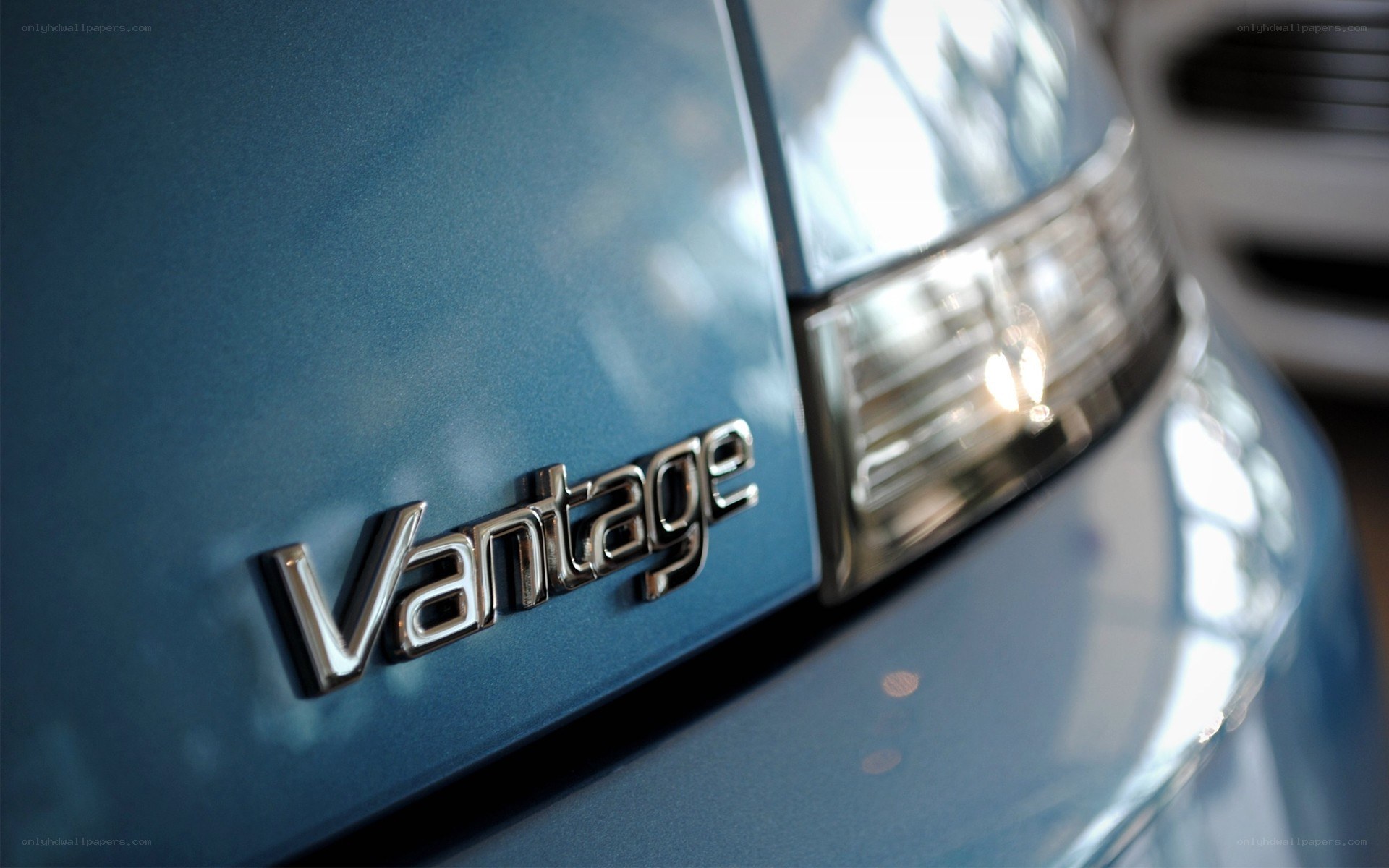 Vantage car badge close-up
