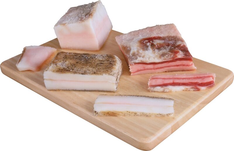 Various cuts of cured pork fat