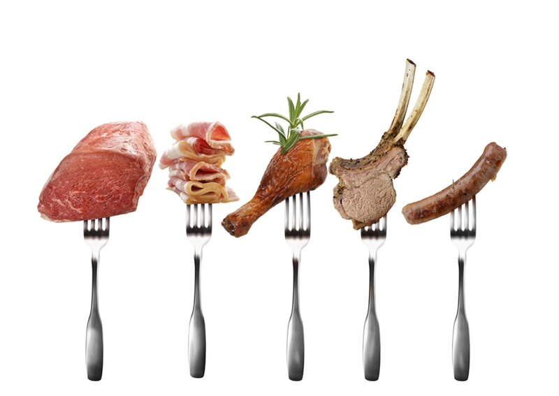 Various Meats on Forks