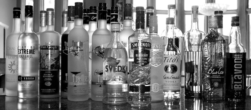 various vodka bottles on display