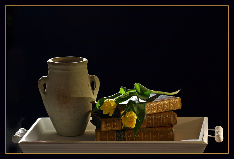 Vase and Books on Tray