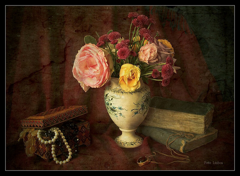 Vase of Flowers and Books