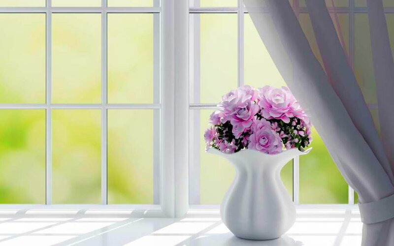 Vase of Pink Flowers — White