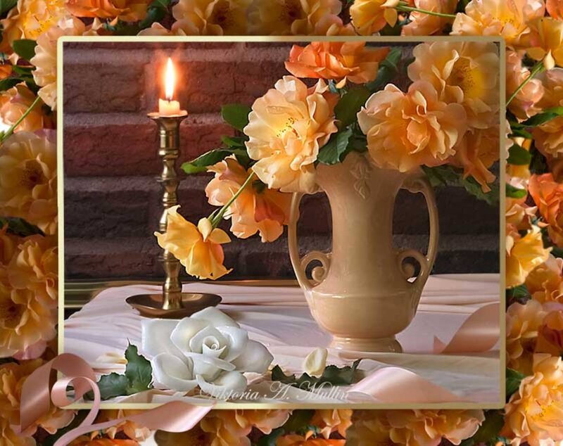 Vase of Roses and Candle