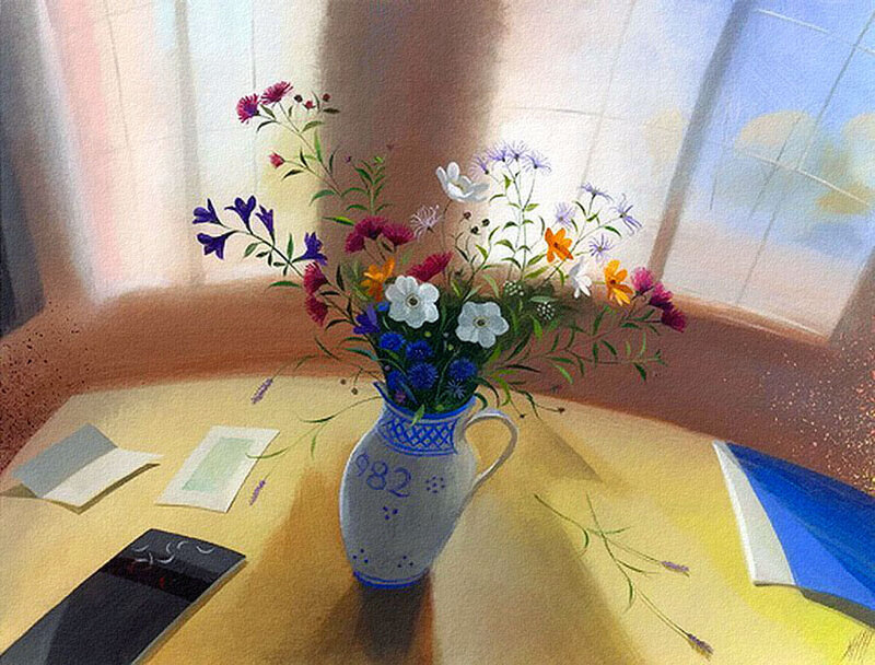 Vase of Wildflowers on Table