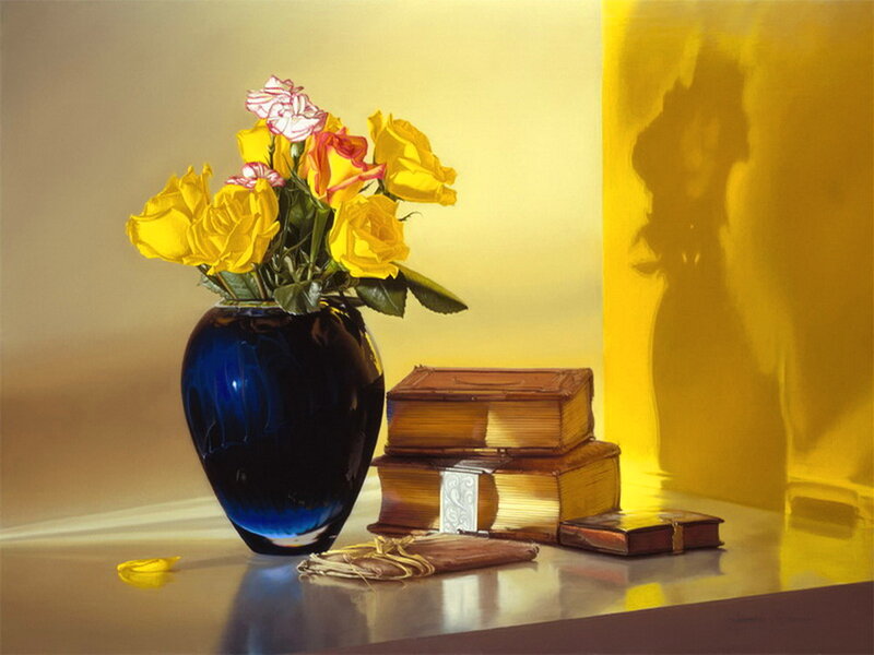 Vase of Yellow Roses
