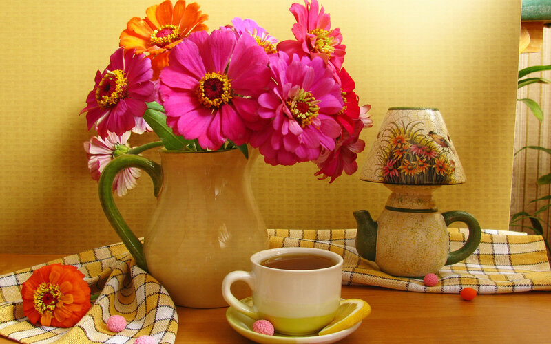 Vase of Zinnia Flowers