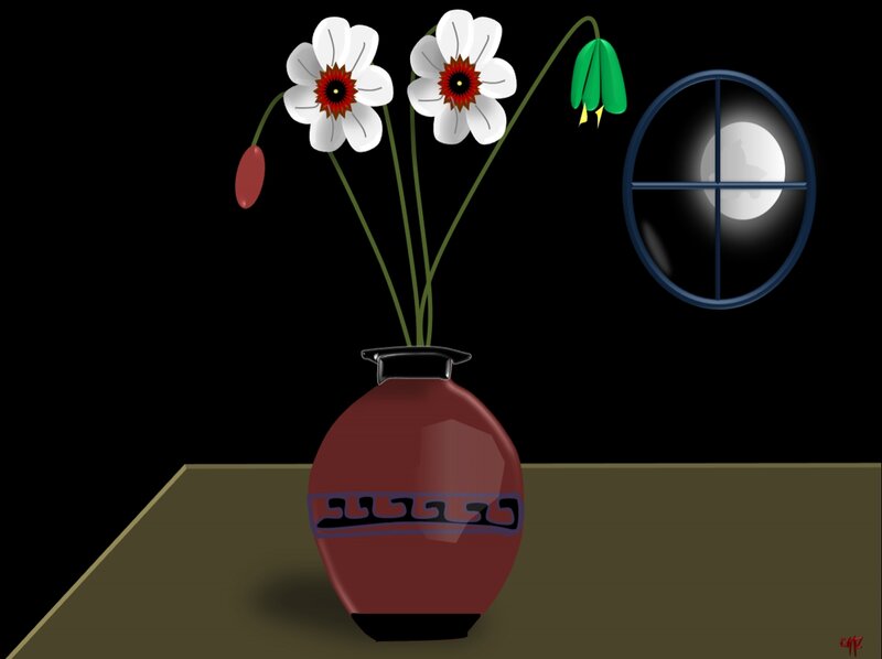 Vase with Flowers — Black