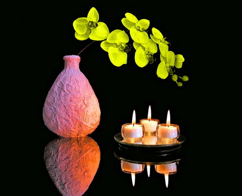 Vase with Orchid and Candles