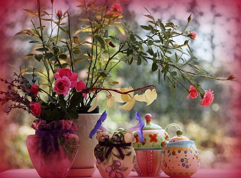 Vase with Pink Roses