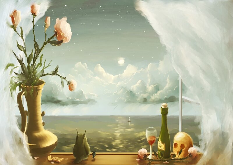 Vase with Roses on Windowsill