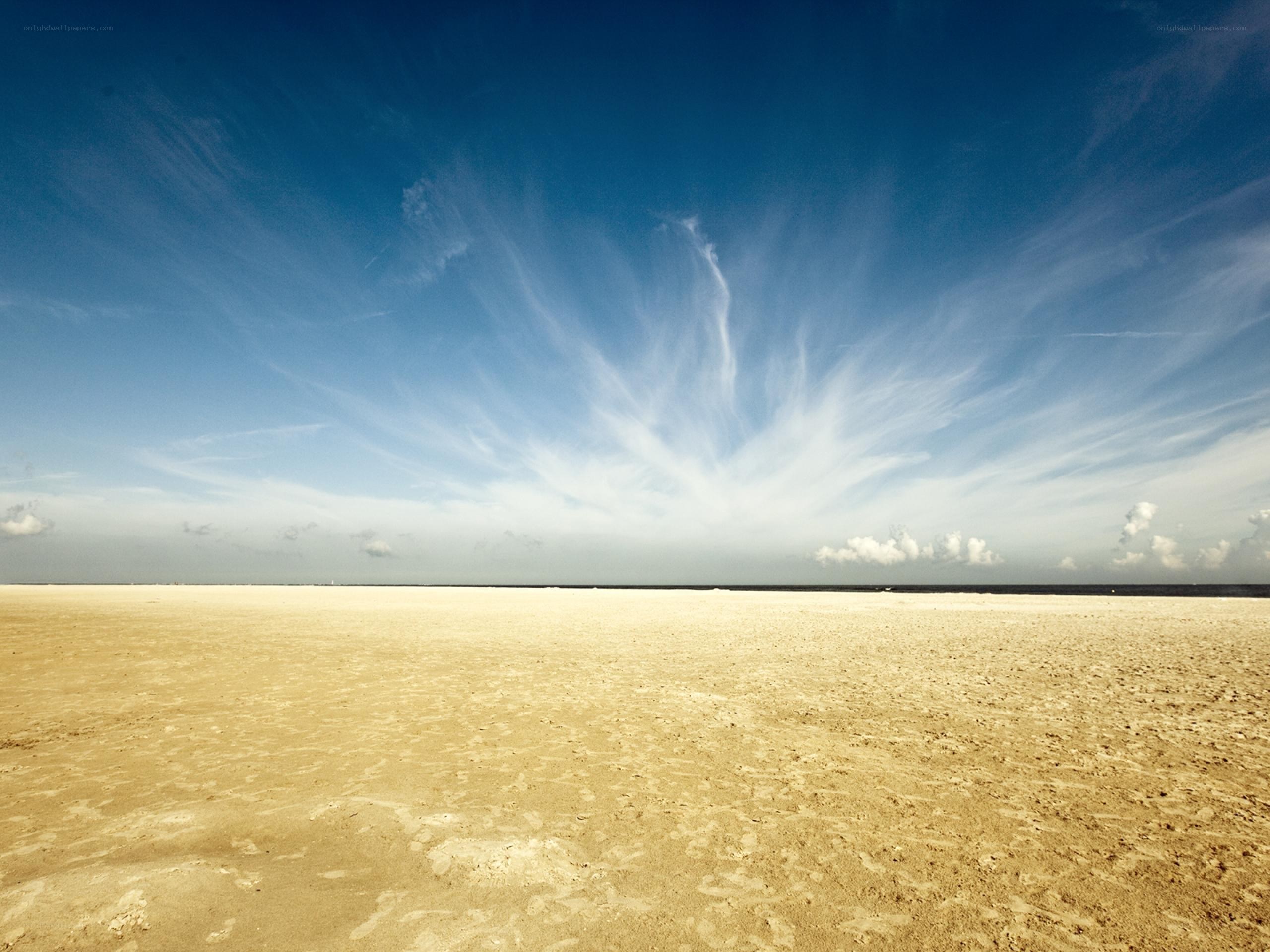 Vast beach under blue sky