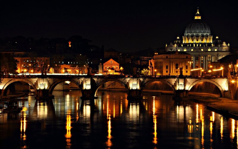Vatican at night with bridge