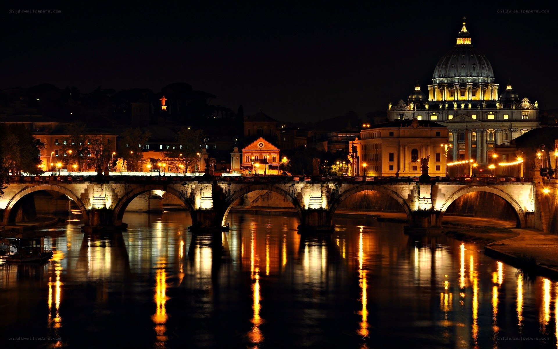 Vatican at night with bridge