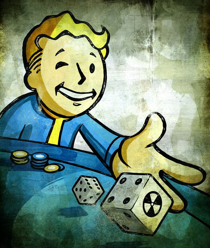 Vault Boy Rolling Dice — Blue