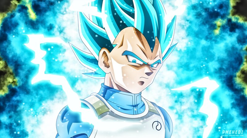 Vegeta in Blue Form — Intense, Anime, Spiky Hair, Energy Aura