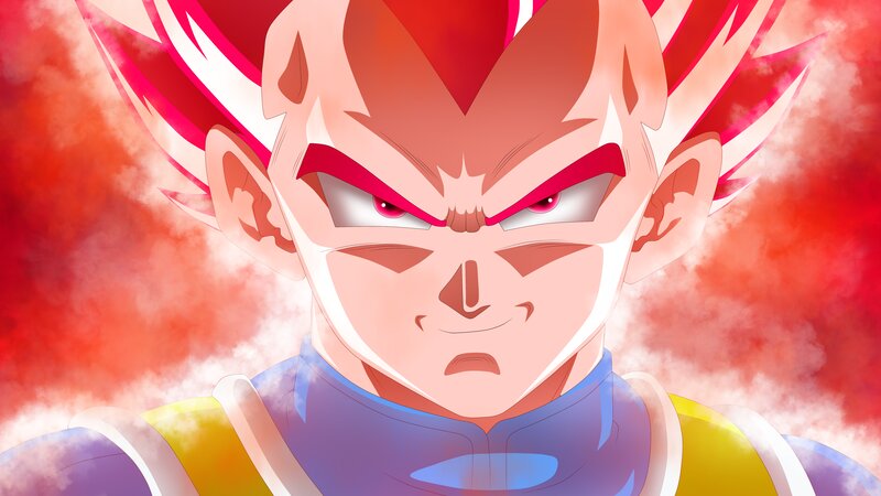Vegeta in Super Saiyan Form — Red, Intense, Dramatic
