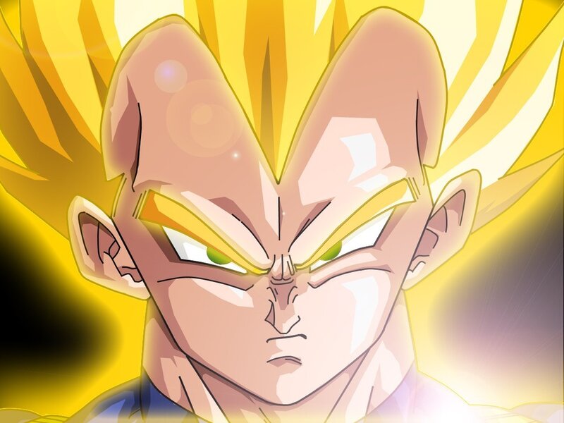 Vegeta in Super Saiyan Form — Yellow, Intense, Anime, Spiky Hair, Yellow Aura, Green Eyes