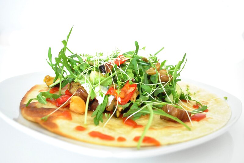 vegetable flatbread with arugula