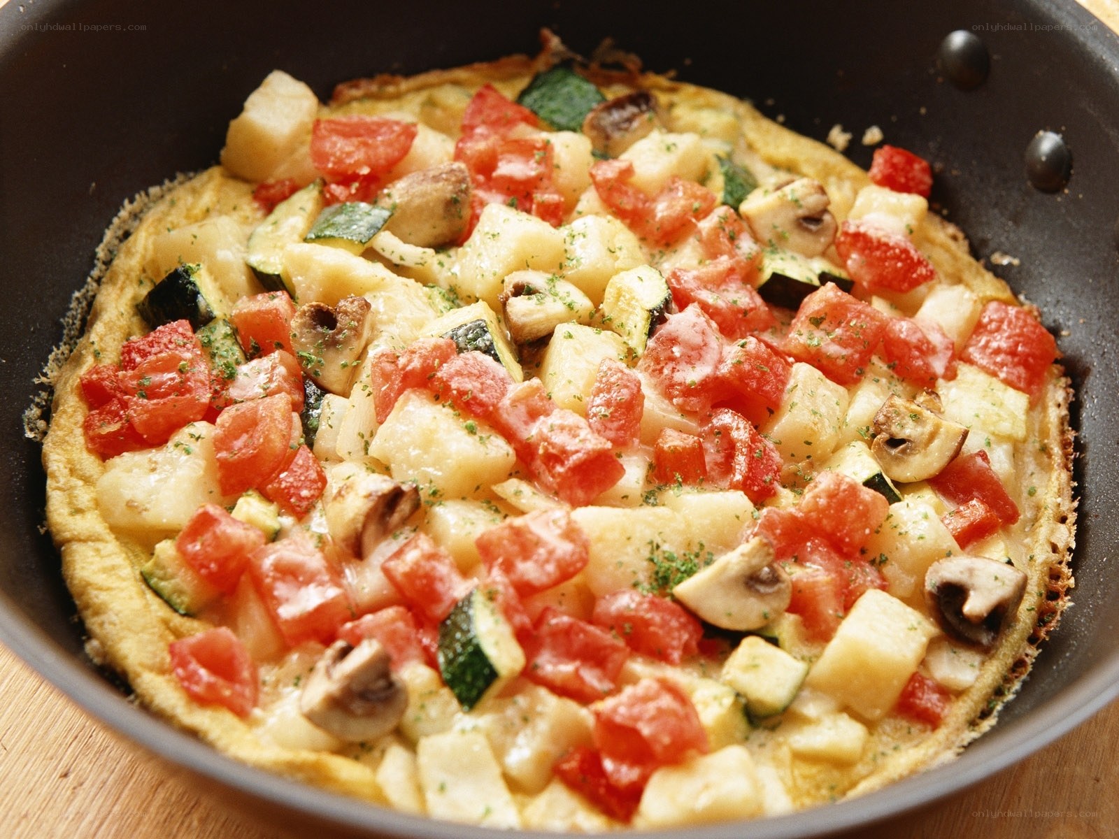 vegetable frittata in a pan
