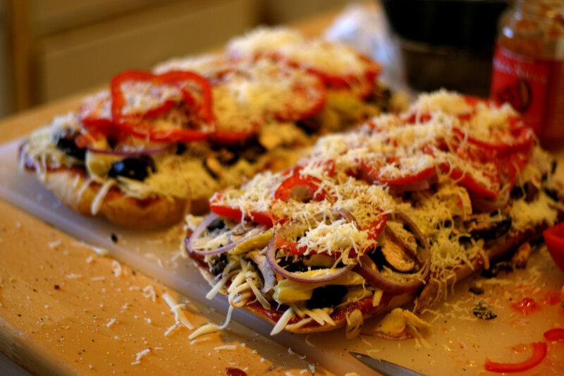 vegetable pizza on a cutting board