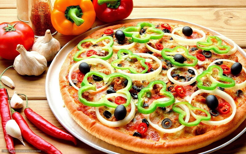 Vegetable Pizza on Tray — Brown, Appetizing, Photograph, Tomato, Pepper
