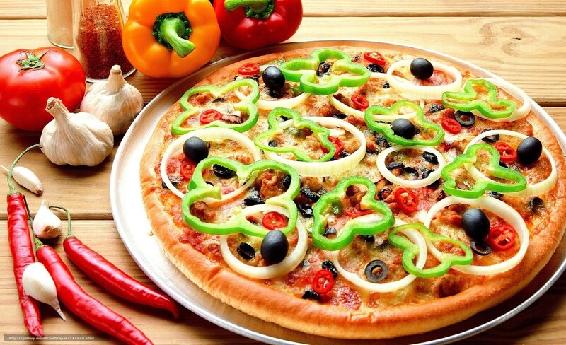 Vegetable Pizza on Tray — Brown, Appetizing, Photograph, Tomato