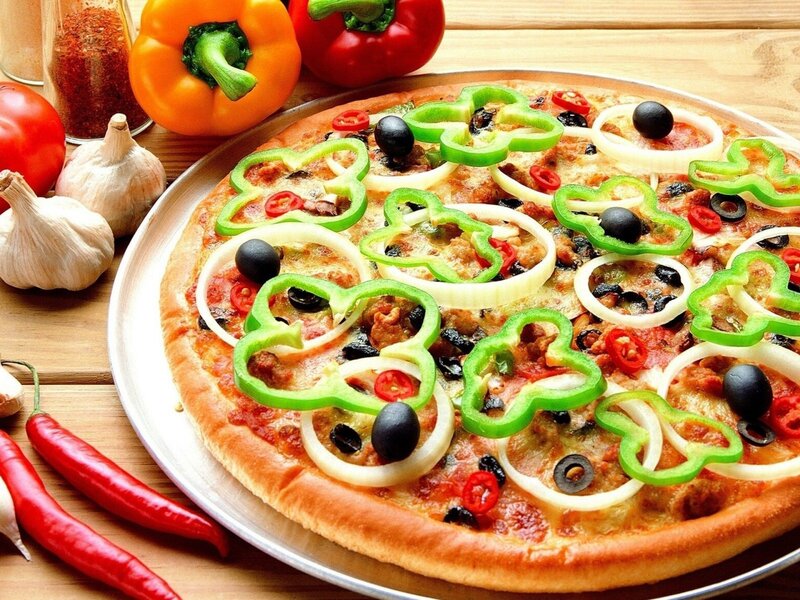 Vegetable Pizza on Tray — Brown, Appetizing