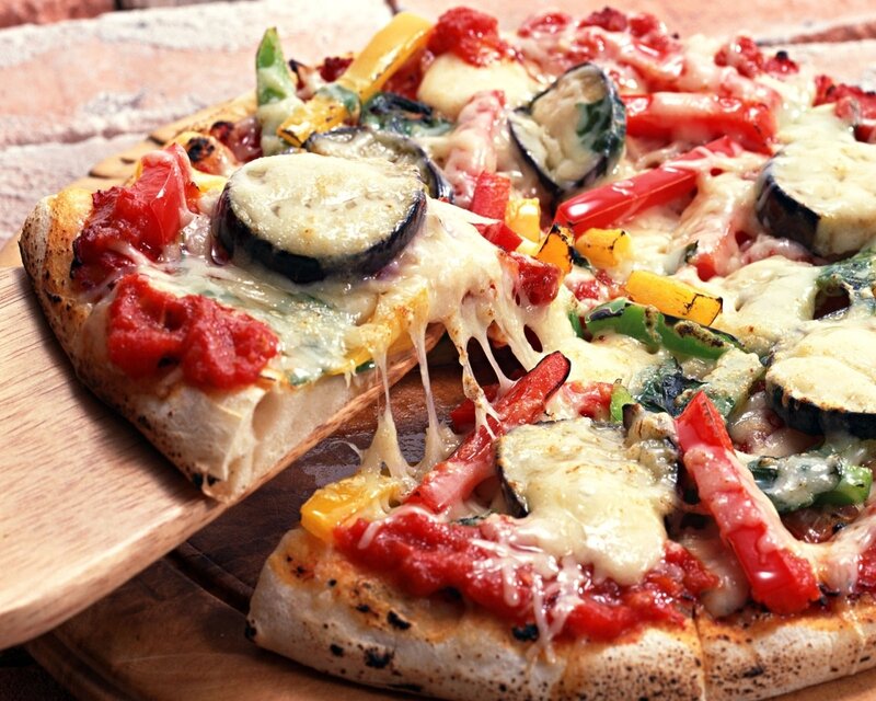 Vegetable Pizza on Wood — Yellow, Appetizing, Photograph, Eggplant