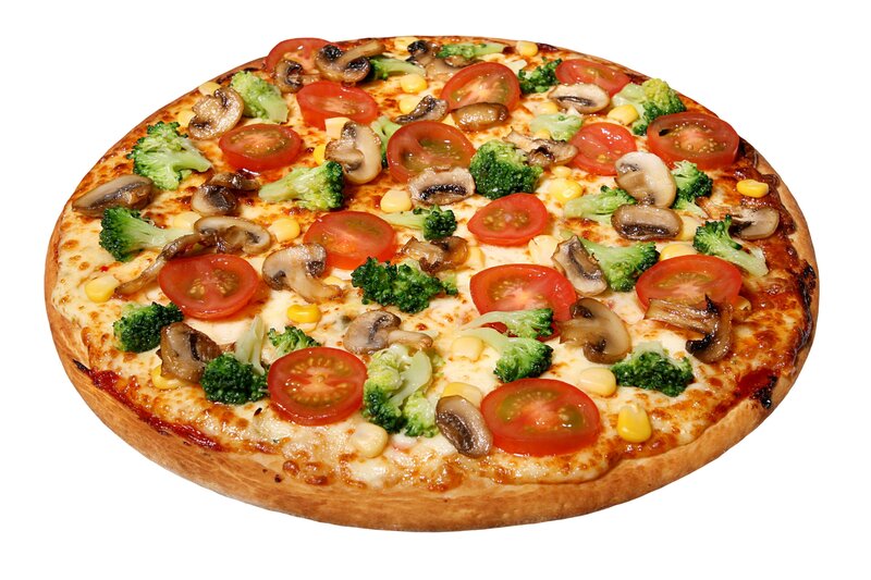 vegetable pizza with broccoli and mushrooms