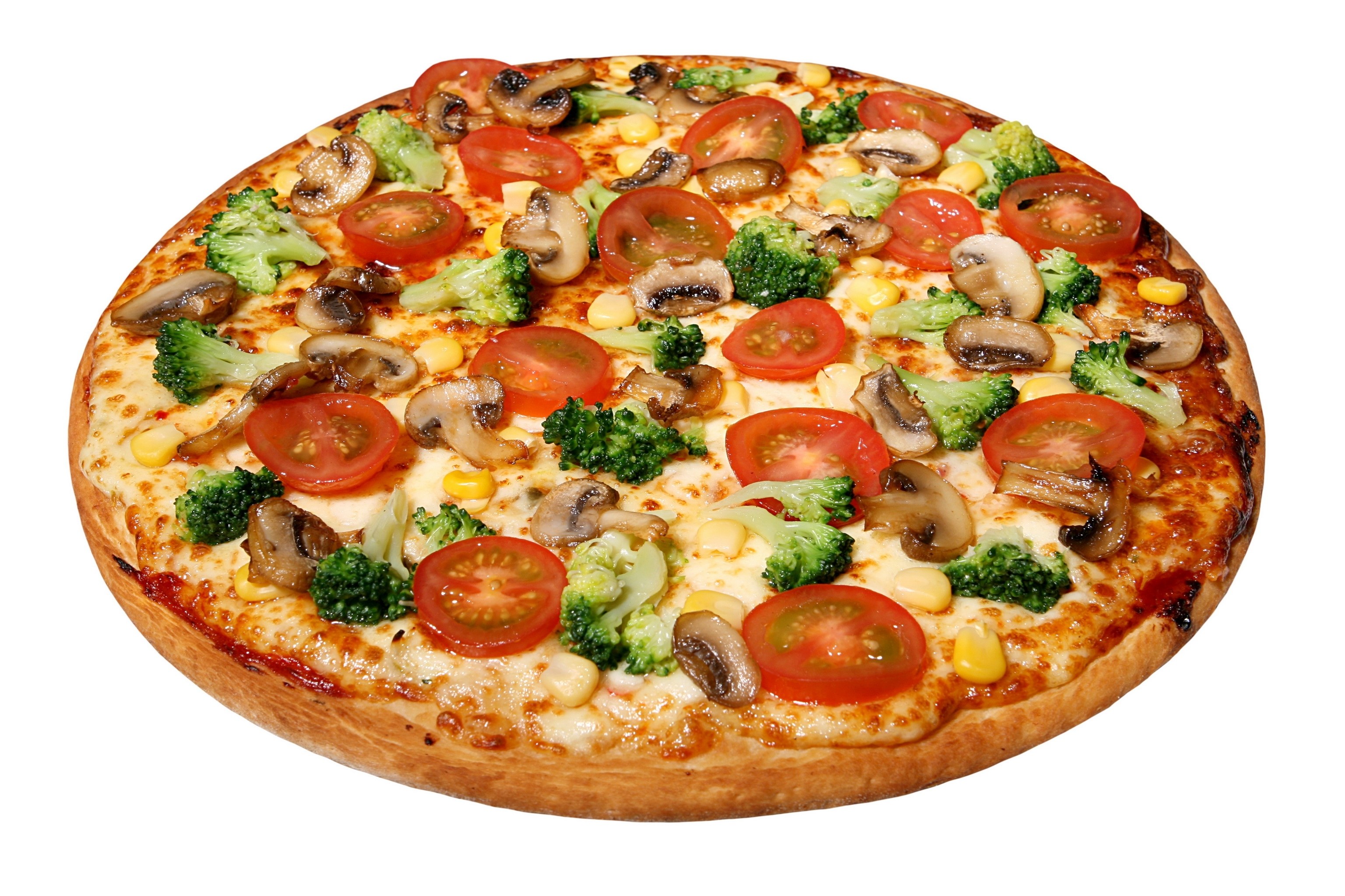 vegetable pizza with broccoli and mushrooms