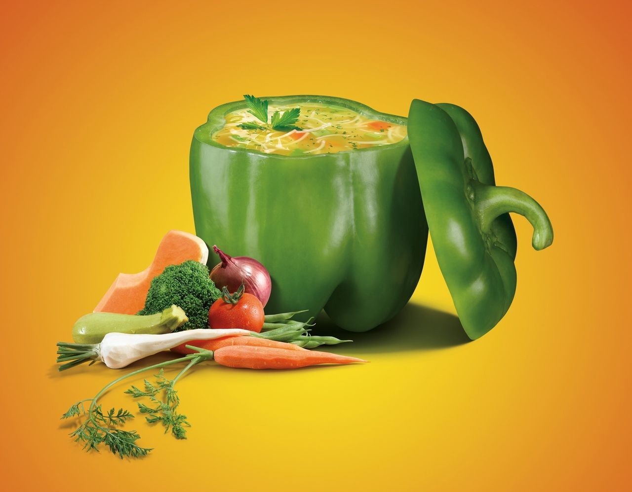 Vegetable soup in a bell pepper