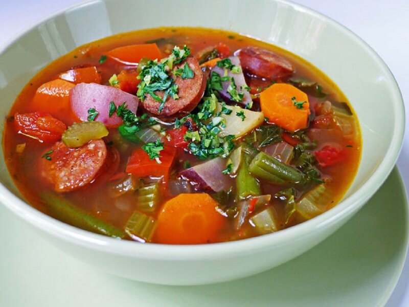 Vegetable Soup in Bowl — Red