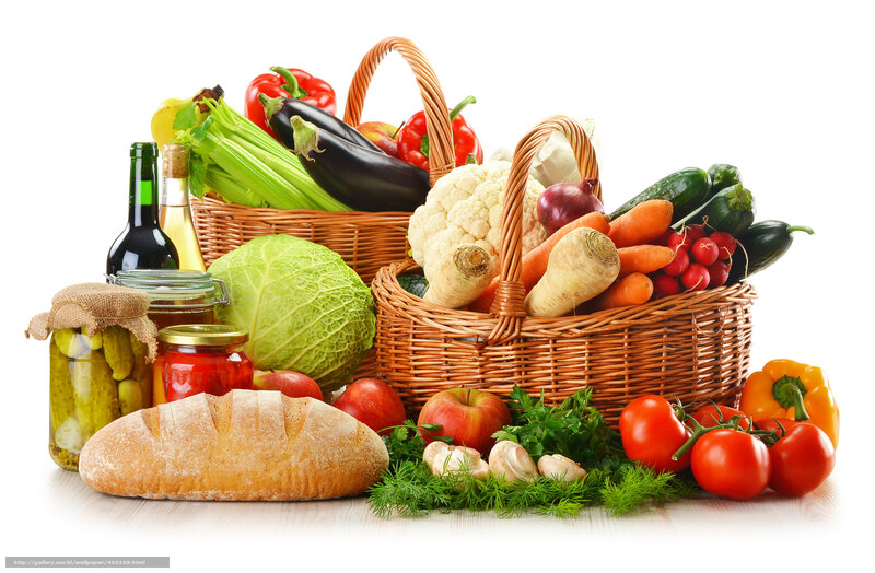 Vegetables and Bread in Baskets — Green