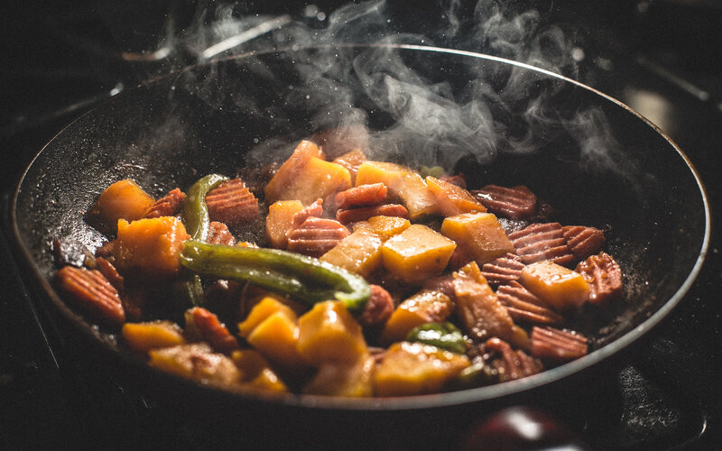 Vegetables and Sausages in Pan