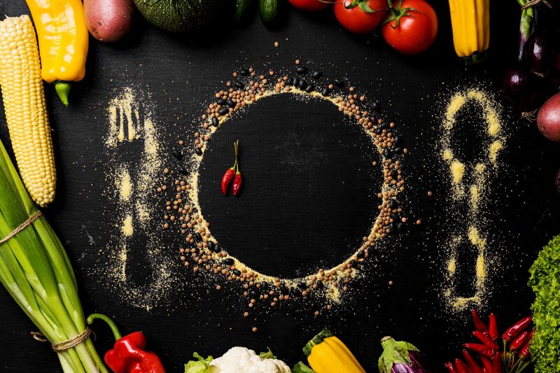 Vegetables and Spices Arranged in Circle