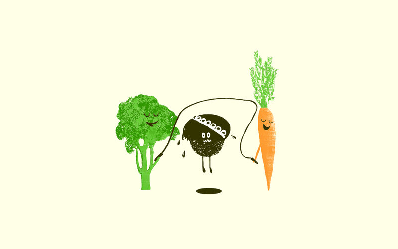 vegetables jumping rope
