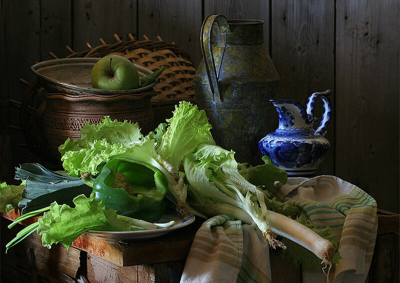 Vegetables on Wooden Table — Green