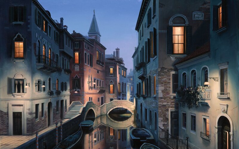 Venetian Canal at Dusk — Blue