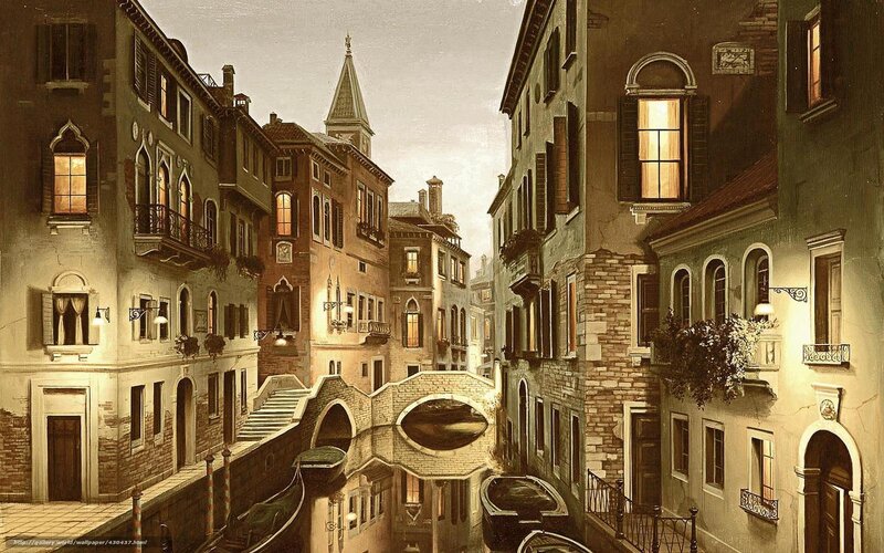 Venetian Canal at Dusk — Brown