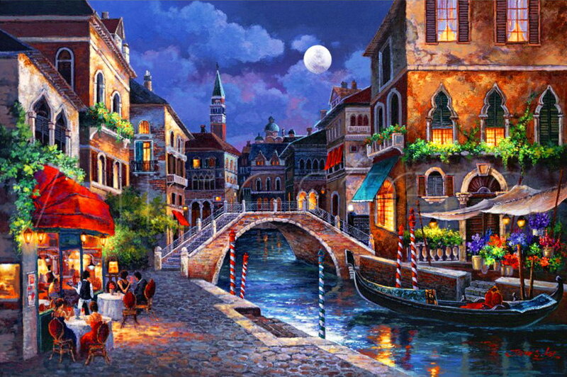 Venetian Canal at Night — Blue, Romantic
