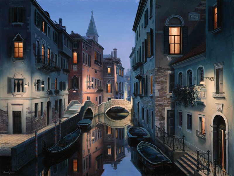 Venetian Canal at Night — Blue