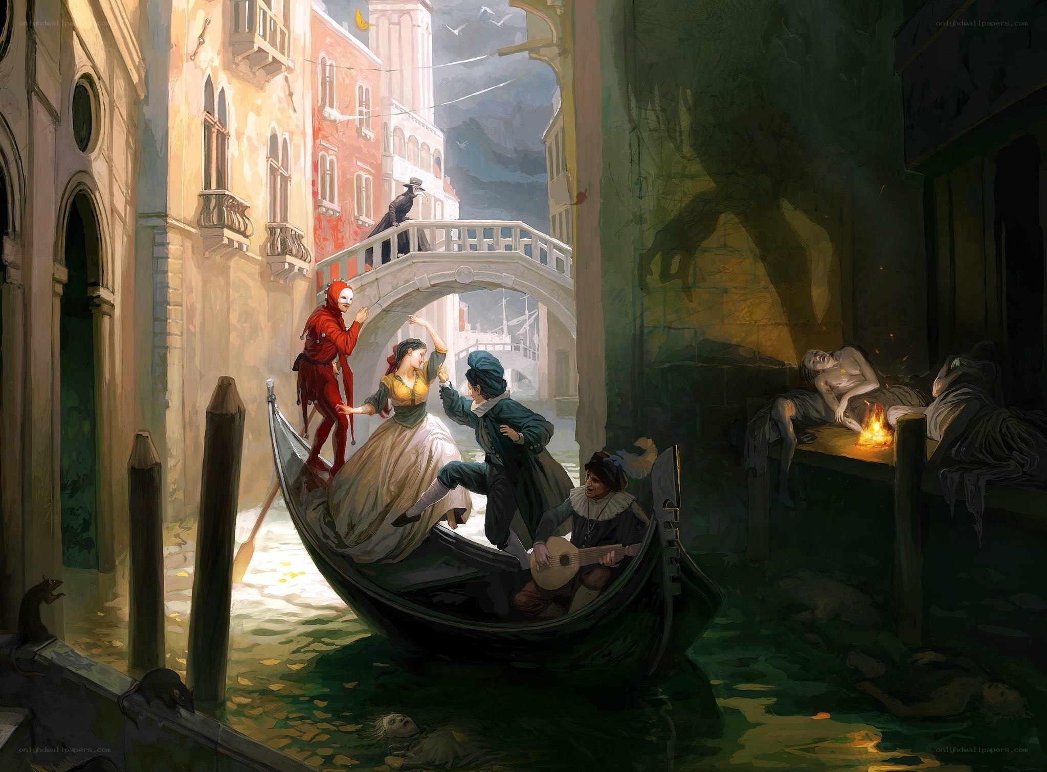 Venetian canal scene at night