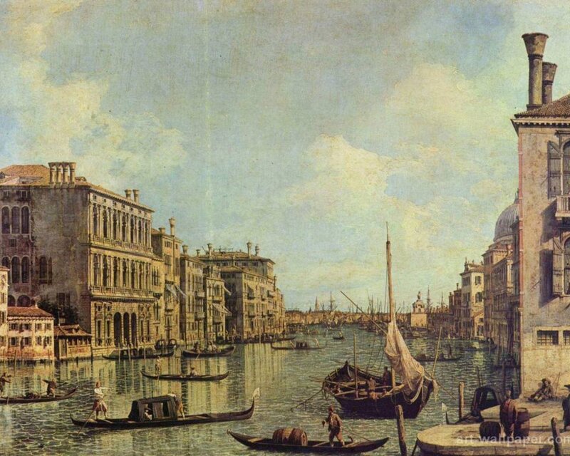 Venetian Canal Scene — Blue, Serene, Afternoon, Painting, Gondolas