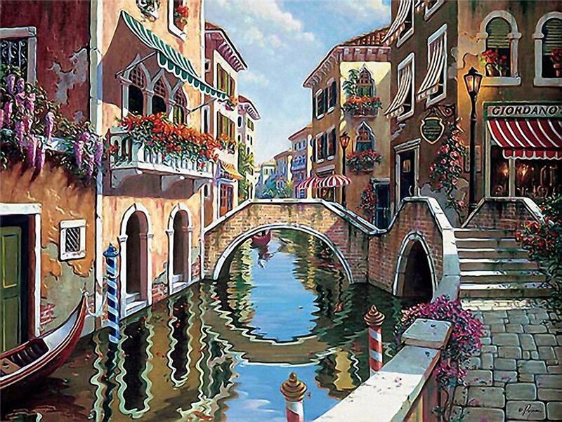 Venetian Canal Scene — Blue, Serene, Afternoon